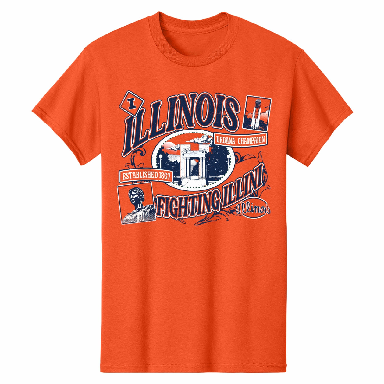 Illinois T-Shirt Orange Campus Landmark Postage